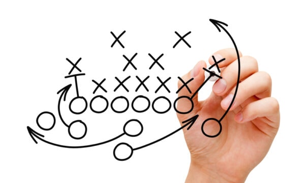 Coach Drawing American Football Or Rugby Game Playbook Tactics